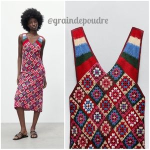 Rare! Zara Limited Edition Rainbow Crochet Granny Square Long Tank Dress S